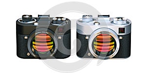 Two Digital Photo cameras. 3D Icon isolated on white background.