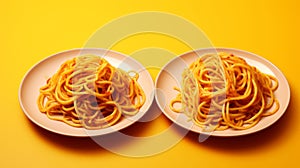 Vibrant And Playful Pasta Plates On A Yellow Background photo