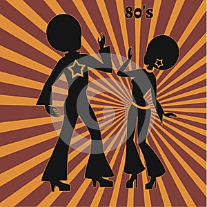 Two disco dancers, retro illustration of seventies