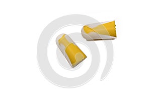 two disposable hearing protection foam ear plugs