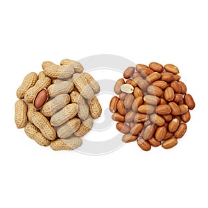 Two Piles of Peanuts In-Shell and Shelled