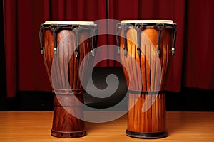 two djembe drums of different sizes, side by side