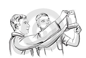 Two doctors analyzing an X-ray Vector sketch storyboard. Detailed character illustrations