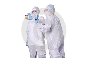 Two doctors in white paramedic uniforms isolated on a white backgrou