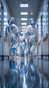 Two Doctors in White Suits Walking Hospital Hallway