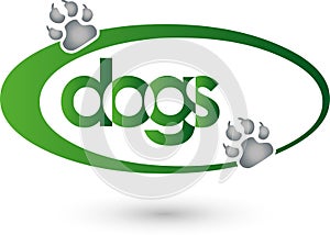 Two dog paws, dogs and keeper logo