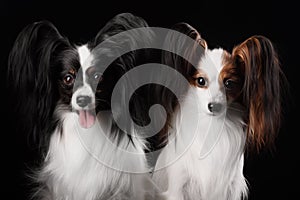 Two dogs of breed papillon