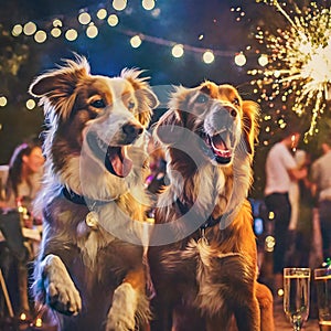 Two dogs fun time in party