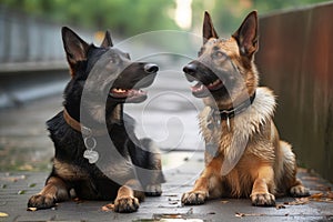 two dogs, one of whom is a police dog and the other acts as his partner