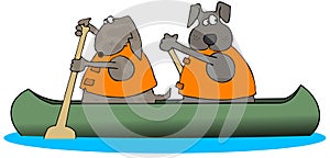 Two Dogs Paddling A Canoe photo