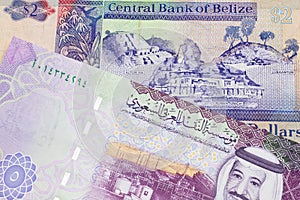 A two dollar bill from Belize with a Saudi riyal note photo