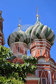 Two domes with crosses of the famous orthodox st. Basil's cathedral, Red Square, Moscow, Russia.