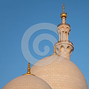Two Domes and One Minaret of Abu Dhabi Sheikh Zayed Mosque