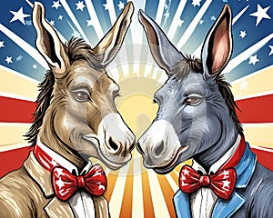 Two donkeys are wearing suites. photo