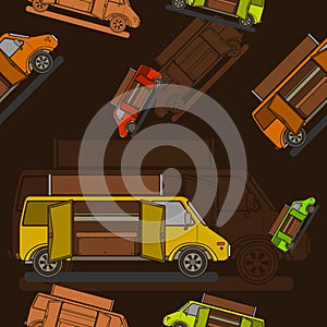 Two Doors Food Truck Vector Illustration With Dark Background Seamless Pattern