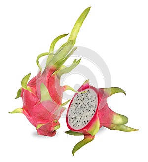 Two dragon fruit  on white background.