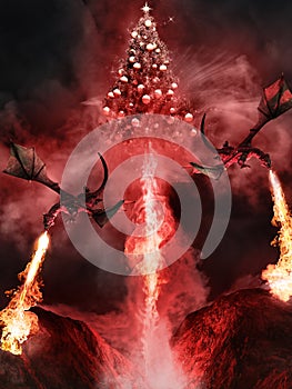 Two dragons and Christmas tree