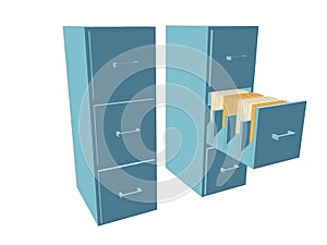 Two dressers with drawers and documents in blue