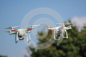 two drones competing closely in a highspeed chase