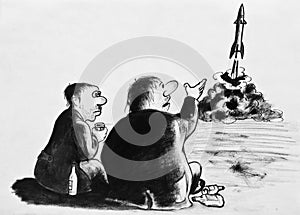 Two drunks watching a flying missile photo