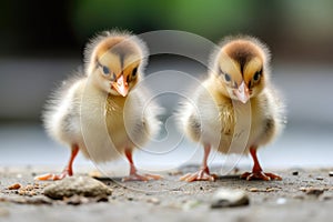 two ducklings appearing to squabble over breadcrumbs photo