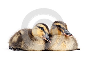 Two ducklings isolated on white