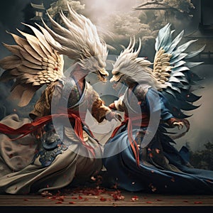 Two eagles fight each other