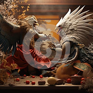 Two eagles fight each other