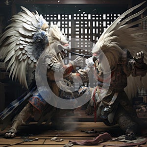 Two eagles fight each other