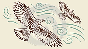 Two Eagles Soaring Dynamic Flight Vector, vector design Generative AI