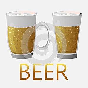 Two ealistic mugs of beer with the words beer.