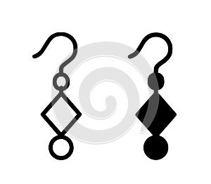 Earring illustration icon, outline and silhouette versions