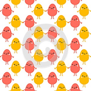 Two easter eggs holding hands seamless pattern