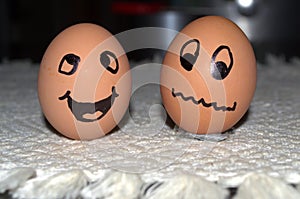 Two eggs with facial expressions