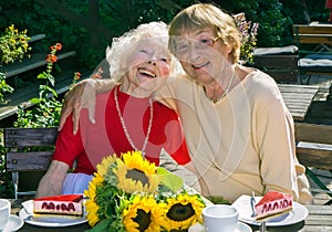 Two elderly ladies enjoying their retirement.