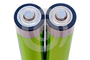 Two electric batteries on a white background.