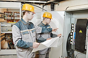 Two electrician workers