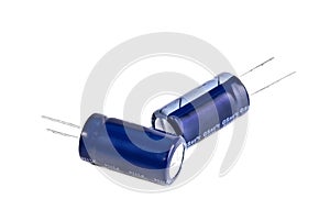 Two electrolytic capacitor in blue