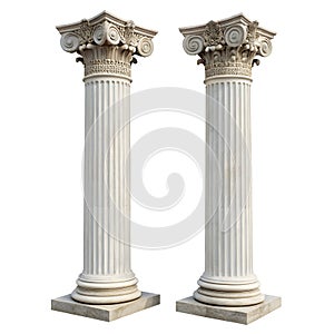 Two Ionic Columns isolated on white background