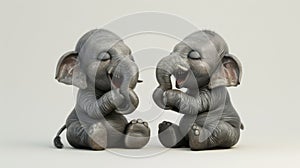 Two elephants attempting a partner yoga pose but their size and weight causes them to collapse in a heap of giggles