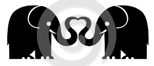 Two elephants. Love. Heart shape