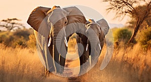 Dvě sloni chůze přes otevřít 