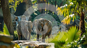 Two Elephants Walking in Wooded Area