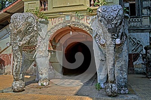 -two elephants at wel come entrare of Imperial cinema at lamington road ; Bombay Mumbai