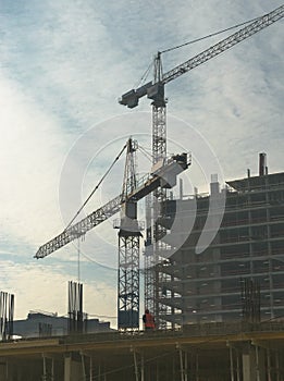 Two elevating cranes