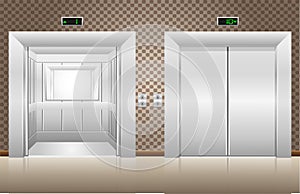 Two elevator doors open and closed