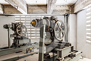 Two elevator motor in elevator engine room