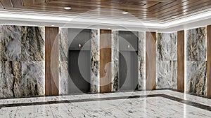 Two elevators at lobby with beautiful marble wall and floor