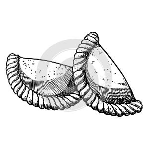 Two empanadas. Hand drawn illustration photo