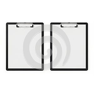 Two empty black clipboards side by side